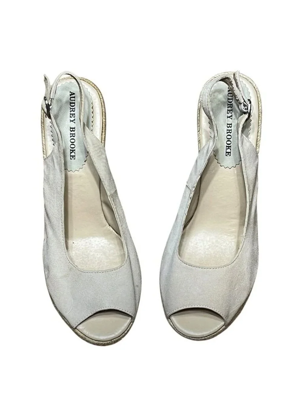 Audrey Brooke Beige Open-Toe Wedge Espadrilles Suede Leather 8.5 B